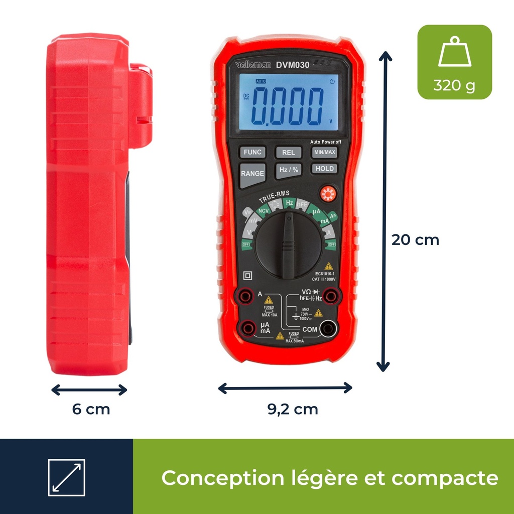 Multimètre à calibres automatiques TRMS DVM030