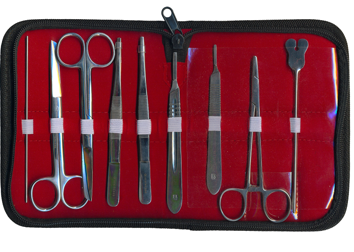 Trousse à dissection équipées par 9 éléments