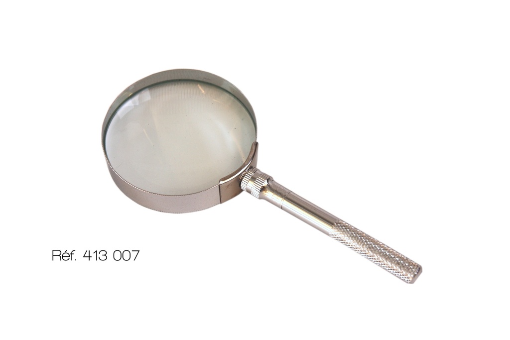 [#413007] Loupe à main avec manche métallique (x5 - Ø=50)