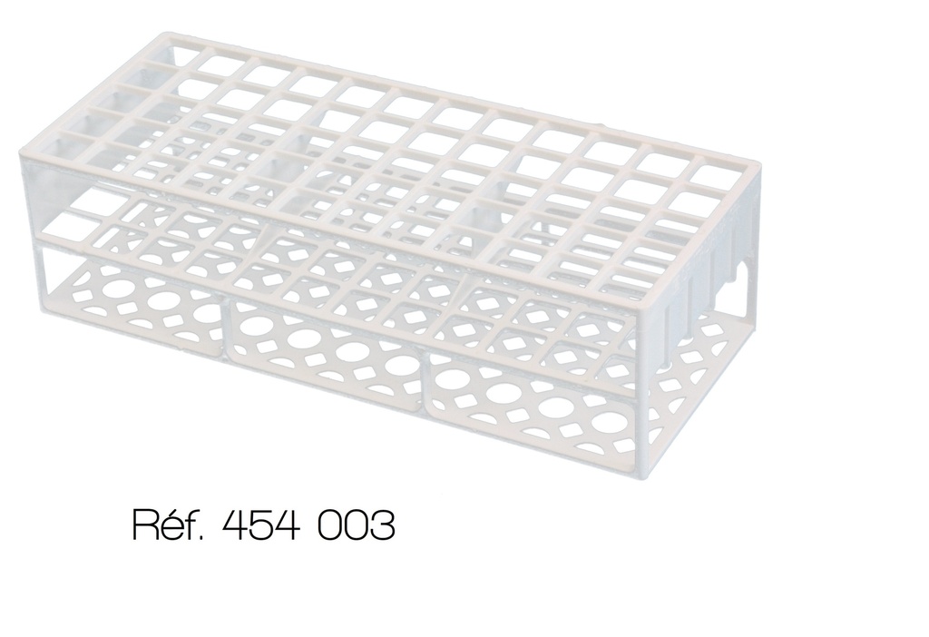 [#454003-S50372] Portoir en polystyrène rigide pour tubes à essais (60 tubes Ø=16 mm)