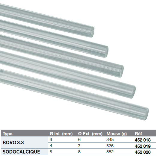 Tubes creux en verre - 700 mm - Lot de 10