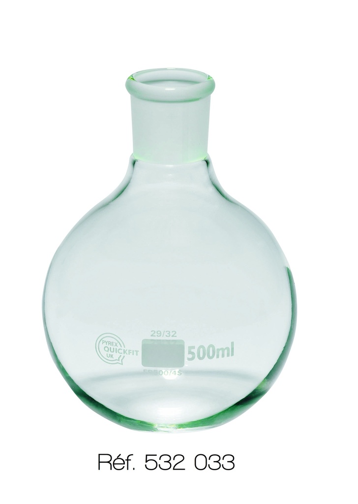 [#532033] Ballon verre Pyrex® à col court rodé - 150mL (Plat, 19/26)