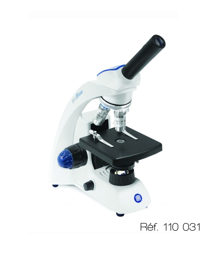 [#110031] Microscope monoculaire semi-plan BioBlue (x40 à x400, Valets)