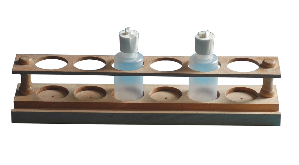 Portoir en bois pour 6 flacons à réactifs diamètre 45 mm