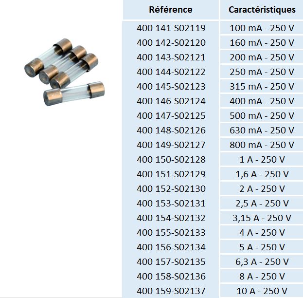 [#400141-S02119] Fusibles temporisés 5 x 20 mm (lot de 10) (100 mA - 250 V)