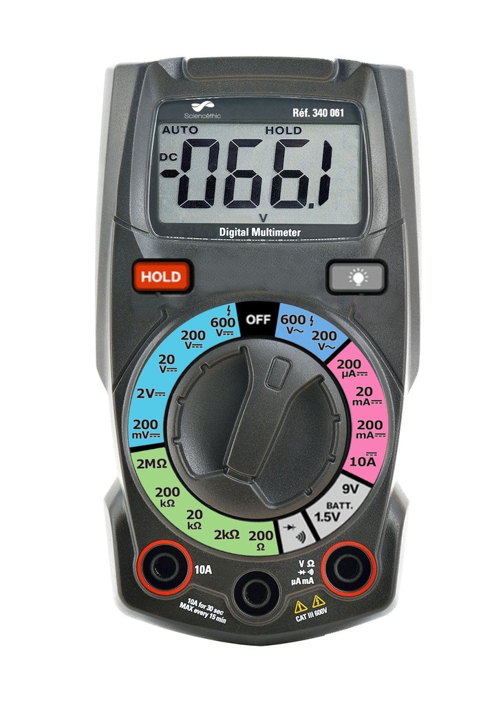 Multimètre compact à calibres manuels Didactique
