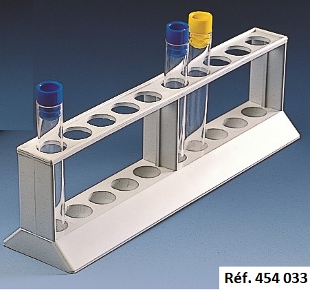 [454033-S67249] Portoir porte-tubes à essais en polypropylène (1x10 tubes - Ø = 18 mm)