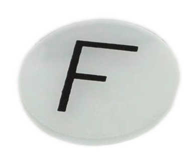 Lettre objet F sur verre dépoli dia. 40 mm