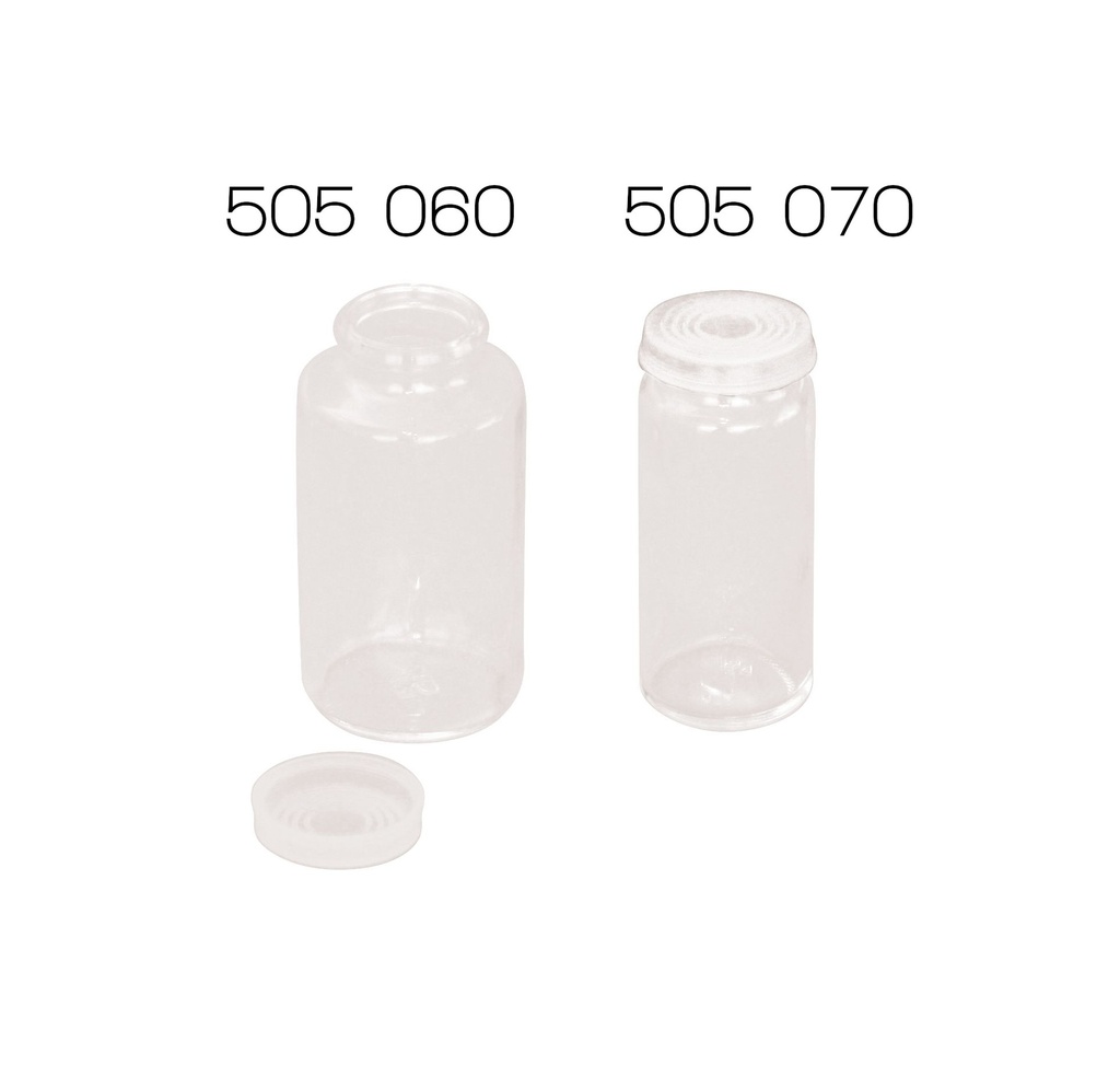 Flacon pilulier en verre avec cape