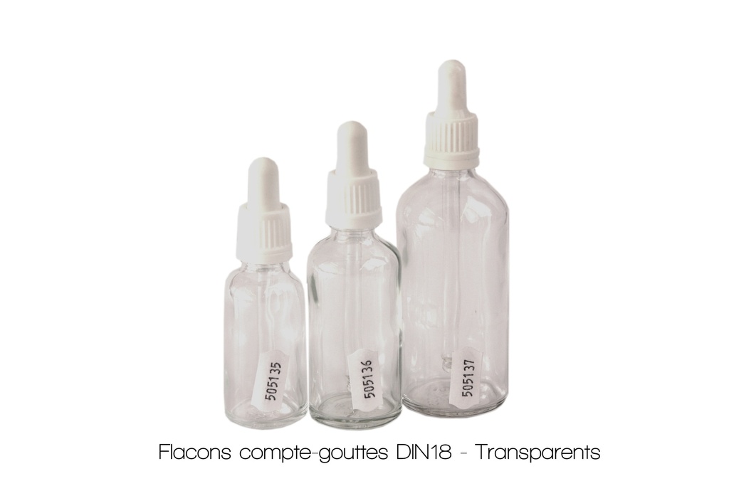Flacon compte-gouttes avec bouchon tétine DIN18