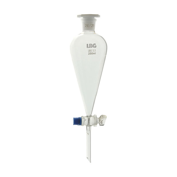 Ampoule à décanter conique avec clé en verre
