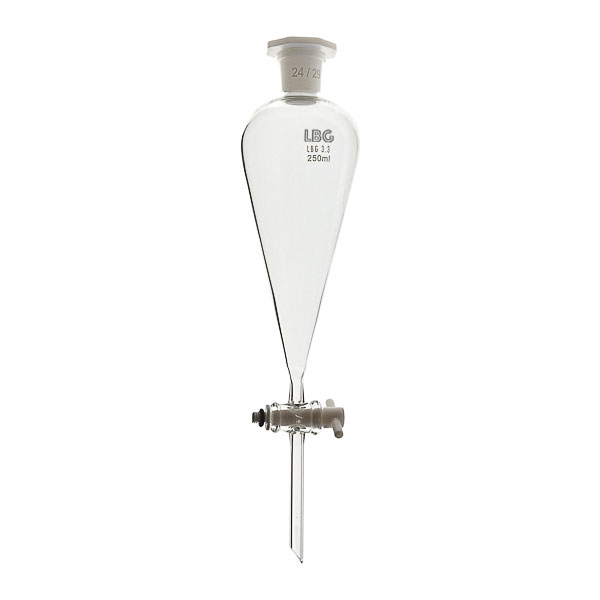 Ampoule à décanter conique avec clé en PTFE