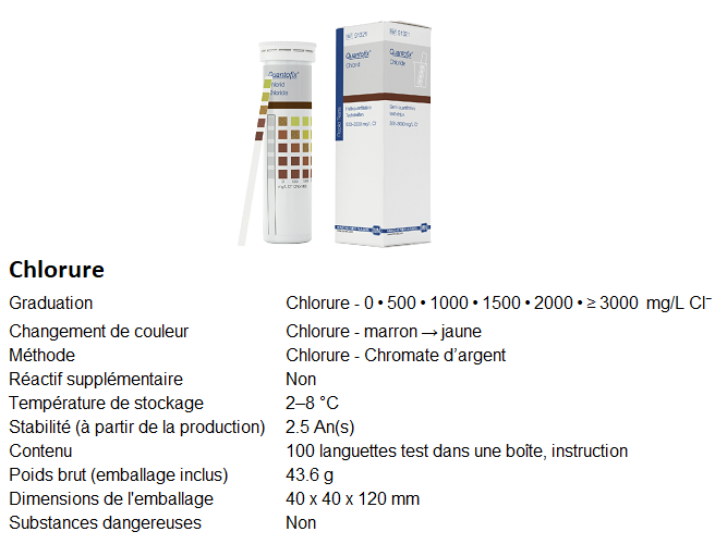 Bandelettes de test d'espèces chimiques en solution