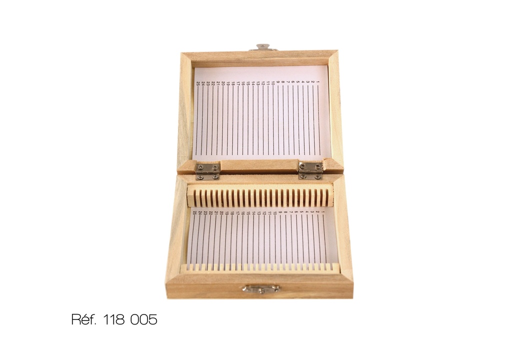 [#118005] Boîte de rangement en bois pour préparations microscopiques (25)