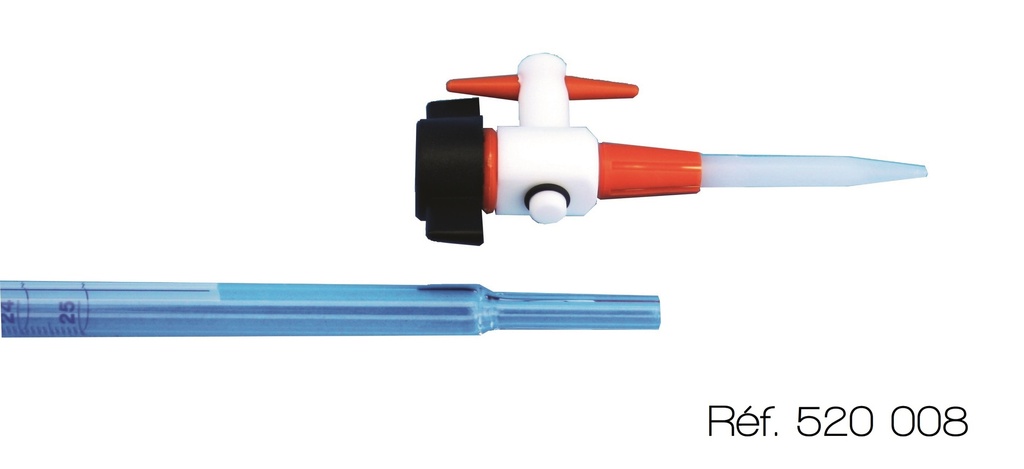 [#520008-S60677] Burette de Mohr démontable avec robinet en PTFE (Ensemble complet burette de Mohr démontable - 25 mL)