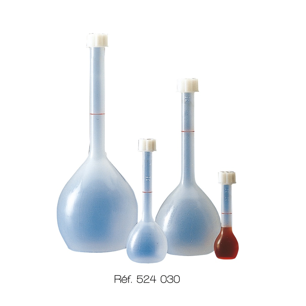 Fiole jaugée incassable en polypropylène avec bouchon vissant