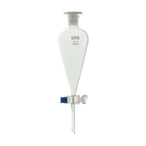 Ampoule à décanter conique avec clé en verre