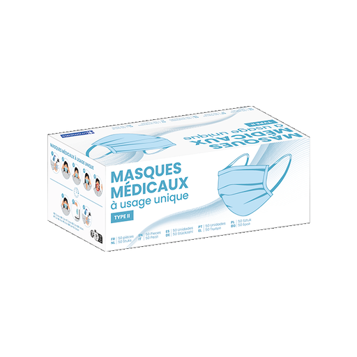 [460034-S65456] Masques chirurgicaux trois plis - Boîte de 50