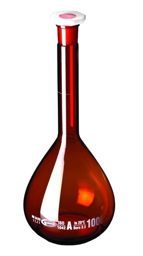 Fiole jaugée ambrée et bouchée - Classe A - Glassco® 