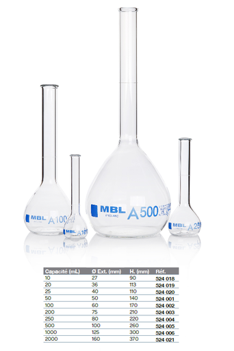 Fiole jaugée non bouchée à col lisse - MBL®