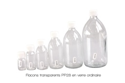 Flacon transparent à col étroit PP28 en verre ordinaire