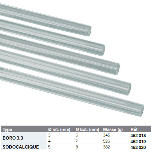 Tubes creux en verre - 700 mm - Lot de 10